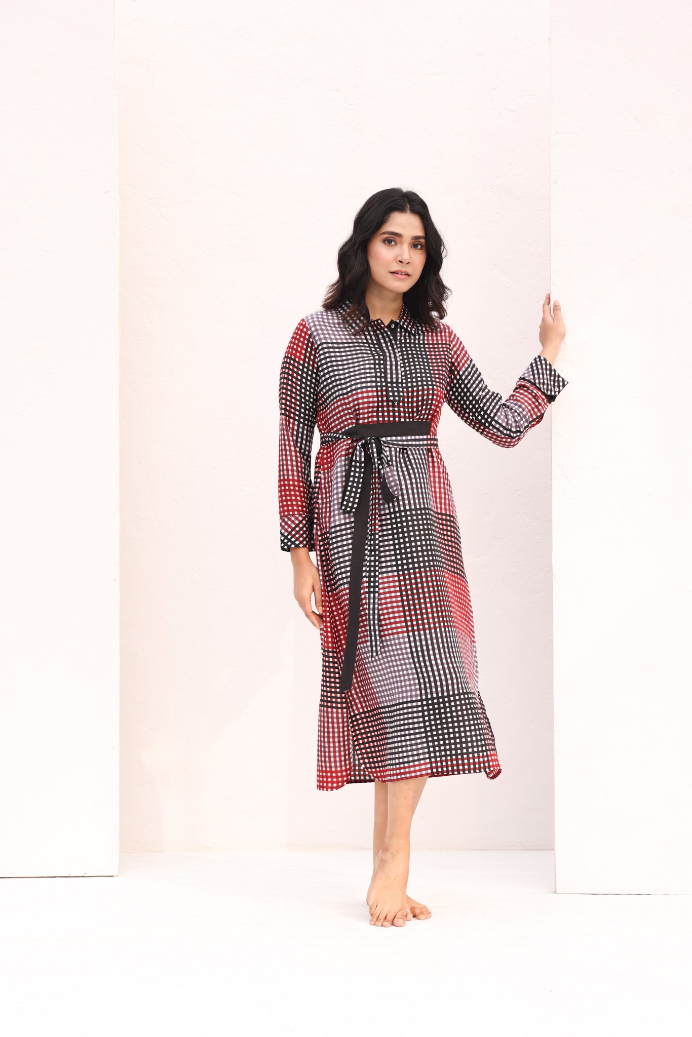 SILK TIE DRESS/BLACK