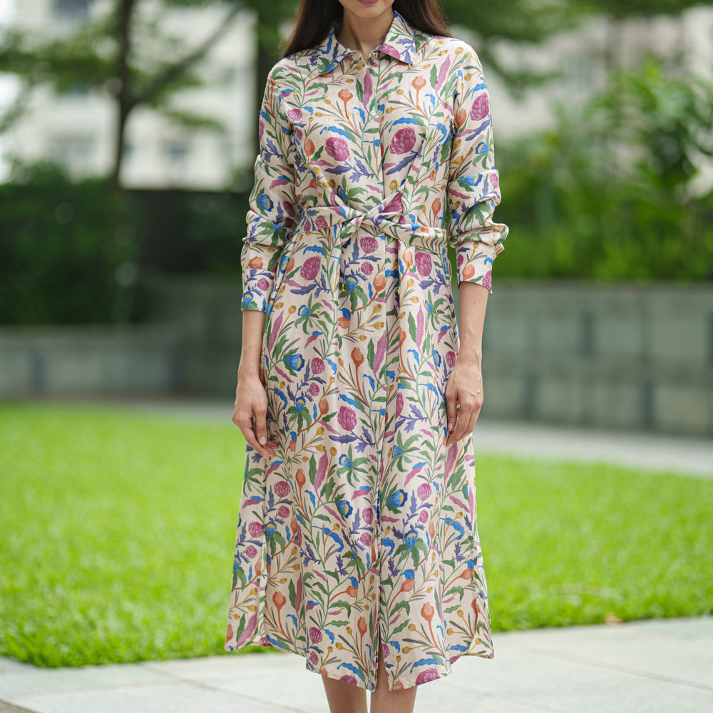 SILK TIE DRESS cream jaal