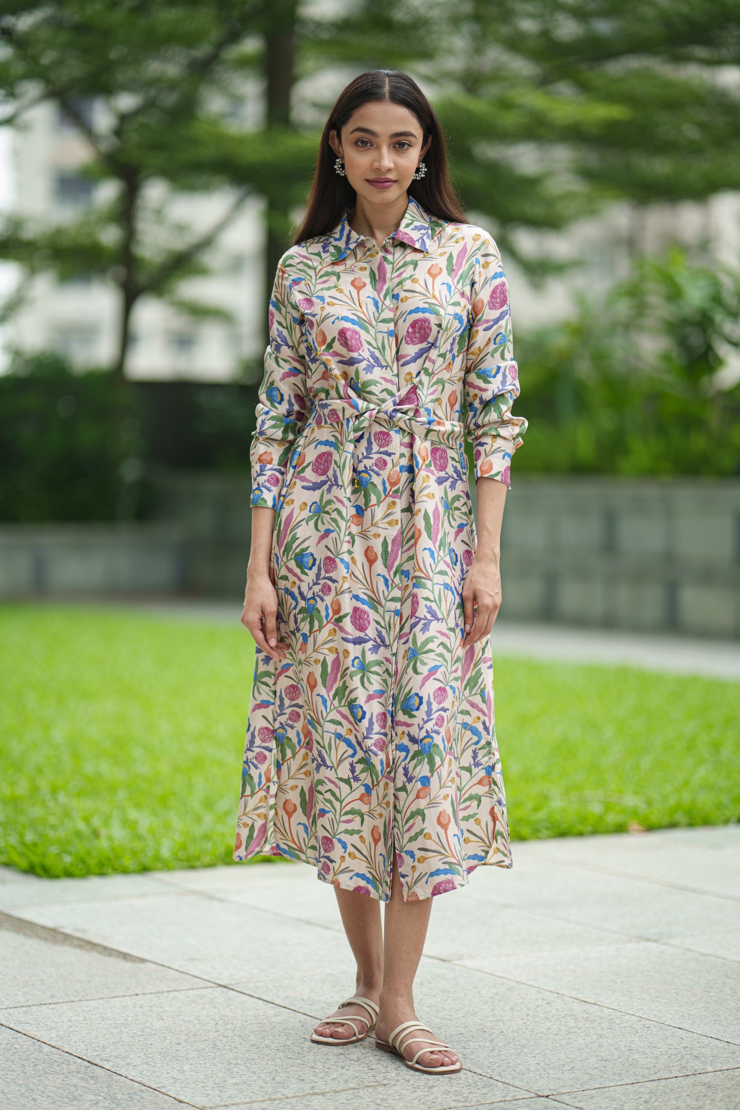 SILK TIE DRESS cream jaal
