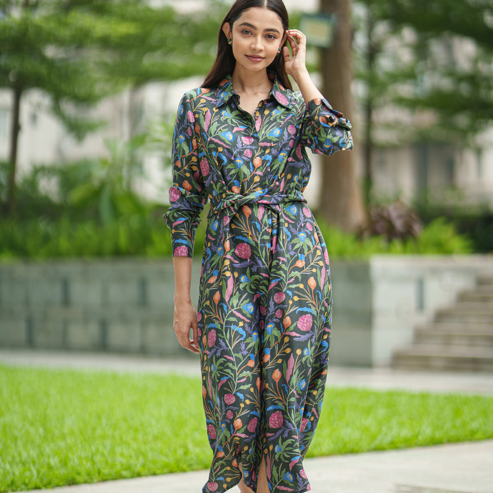 SILK TIE DRESS black jaal