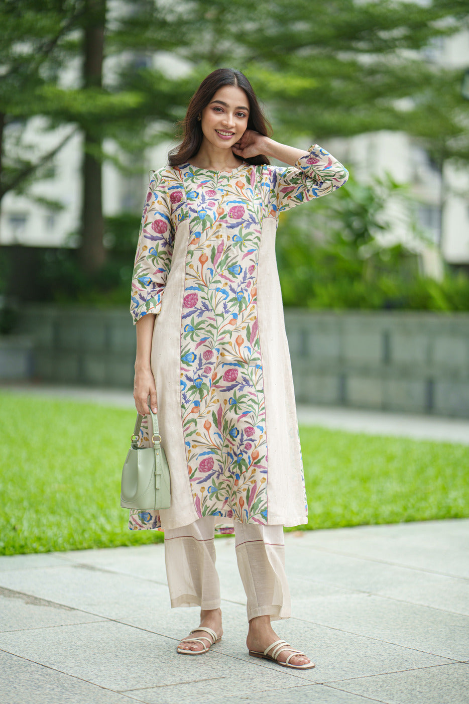 TULIP KURTA & SLIP cream jaal
